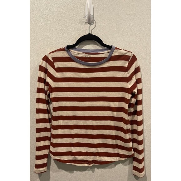 MADEWELL Striped Brown Beige Long Sleeve Blouse - Picture 1 of 4